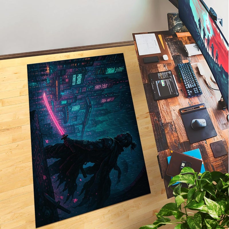 DreamController Samuraai Cyberpunnk Custom Rugs for Gamer Room (62x40inch)| Playroom Carpets Inspired by Games & Samuraai Cyberpunnk Decor for Gamers | Gamer Room Decor for Kids TeenGaming Mats - Image 5